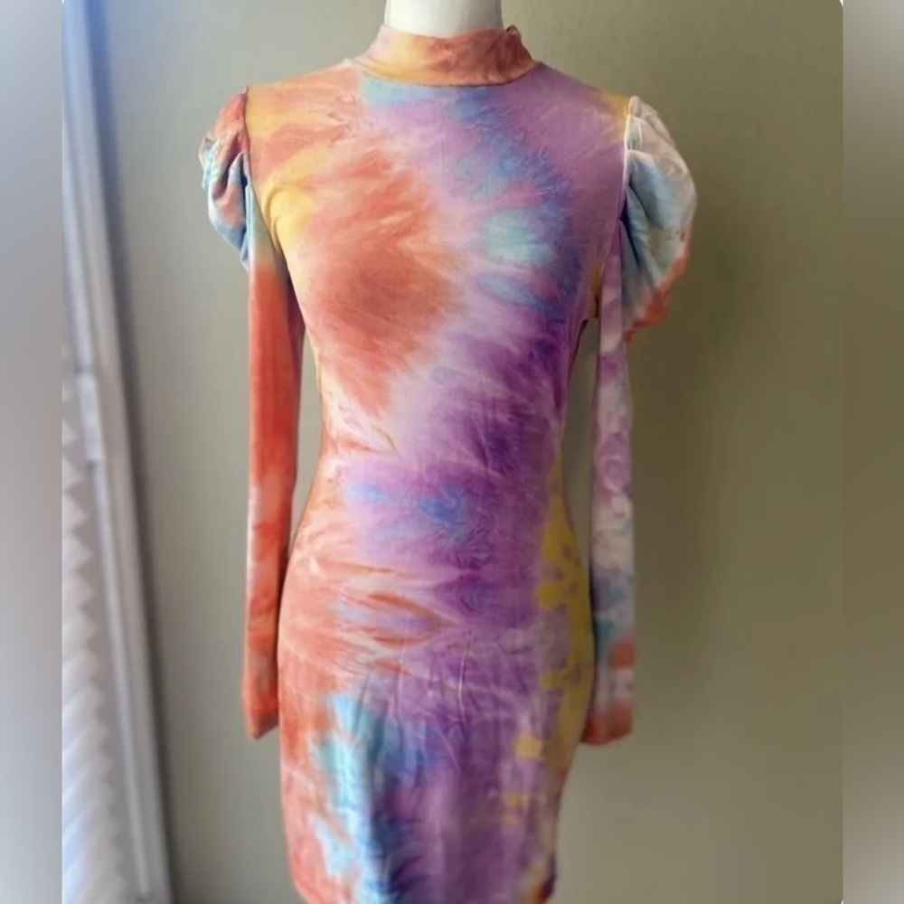 💫NEW💫Women Tie Dye Bodycon Dress Long Sleeve Size Large